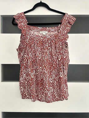 ECOTHREADS Abstract Print Blouse in Red & White XL Like New